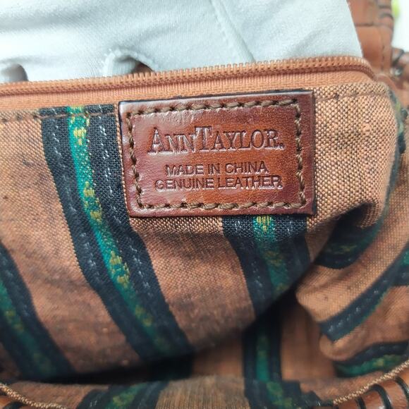 Ann Taylor Brown Woven Leather Saddle Crossbody Bag - Picture 12 of 16